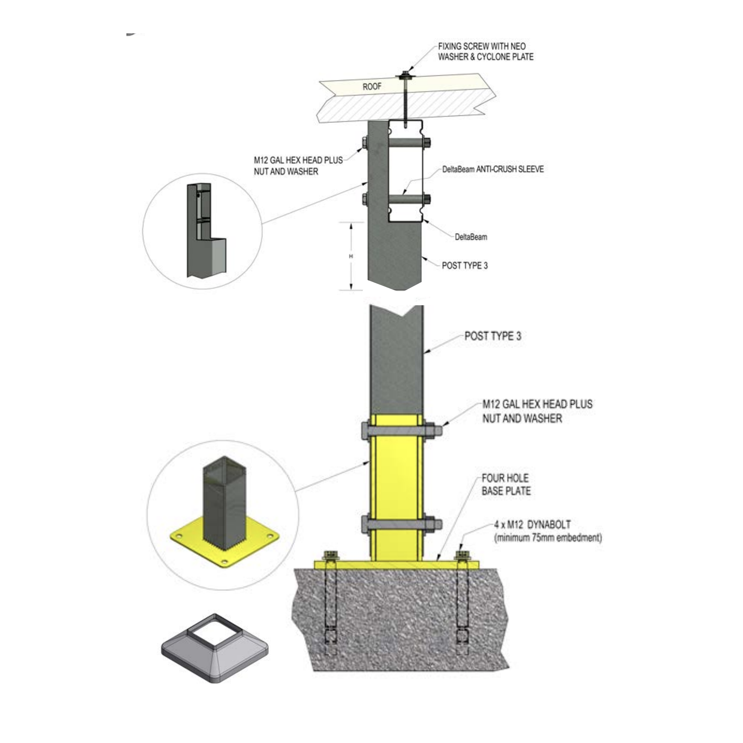 100mm Heavy-Duty Post Kit — Powder Coated Steel | Four-Bolt Base ...