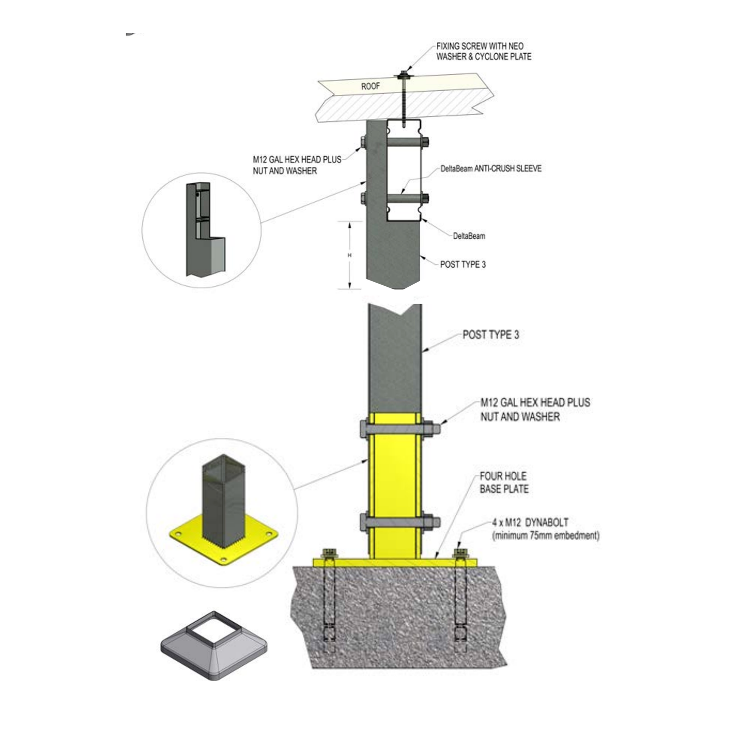 100mm Heavy-Duty Post Kit — Powder Coated Steel | Four-Bolt Base